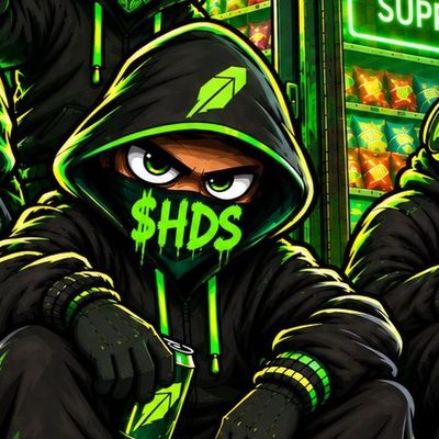 Hoodster in a green-glow hood with a $HDS mask, holding a can
