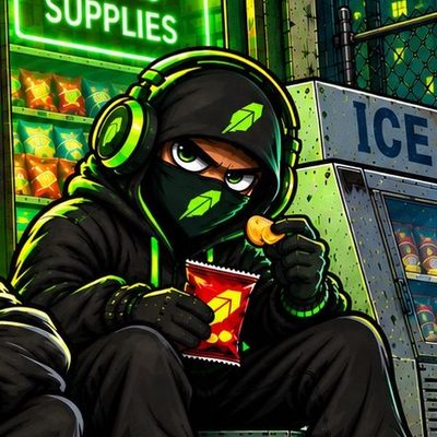 Hoodster in neon headphones snacking on chips